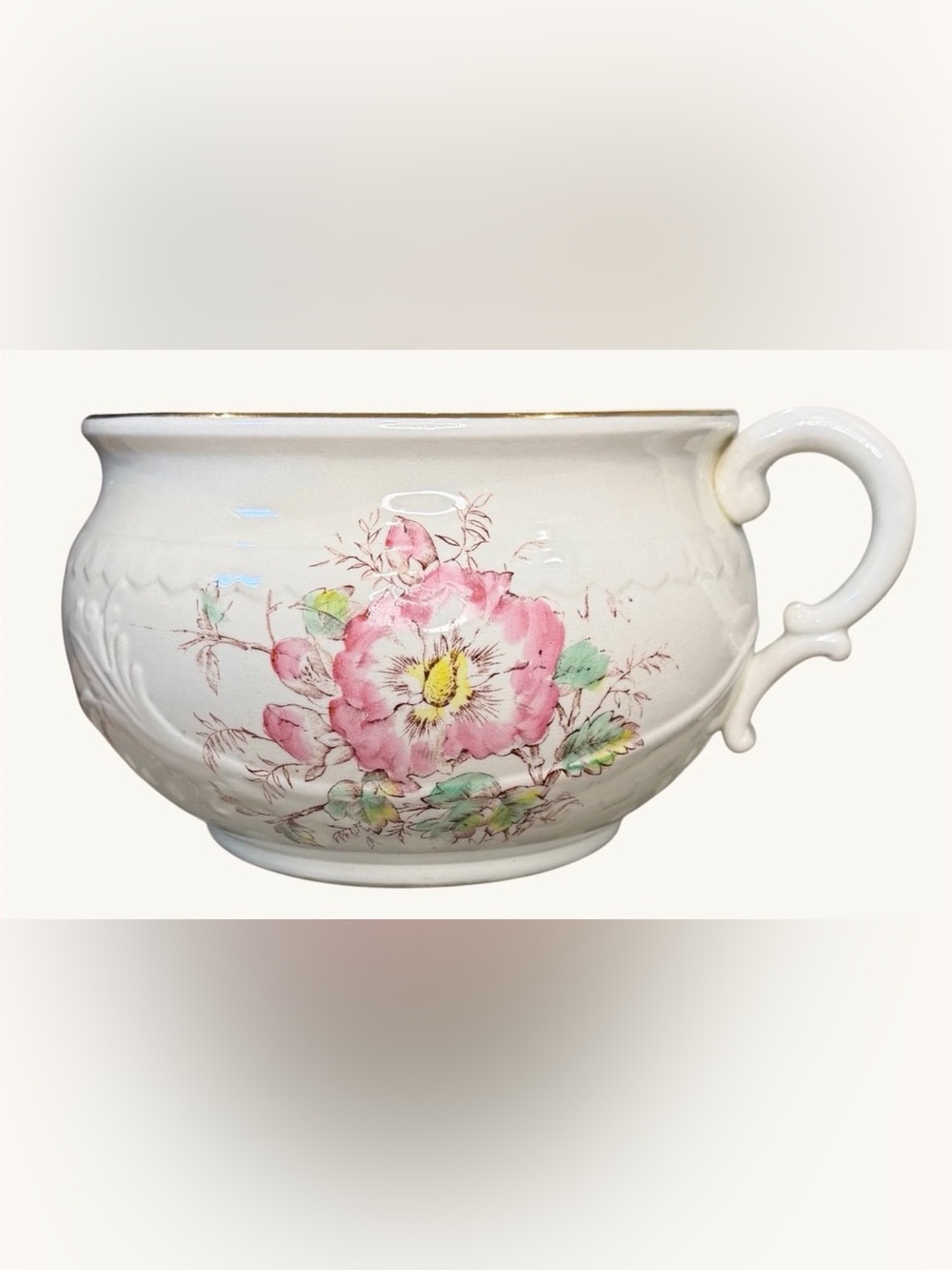 Mercer Pottery Rena Chamber Pot Trenton NJ Ironstone Floral c1900 Antique